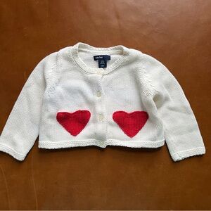GAP Baby White 100% Cotton Cardigan with Heart Pockets, 6-12mo